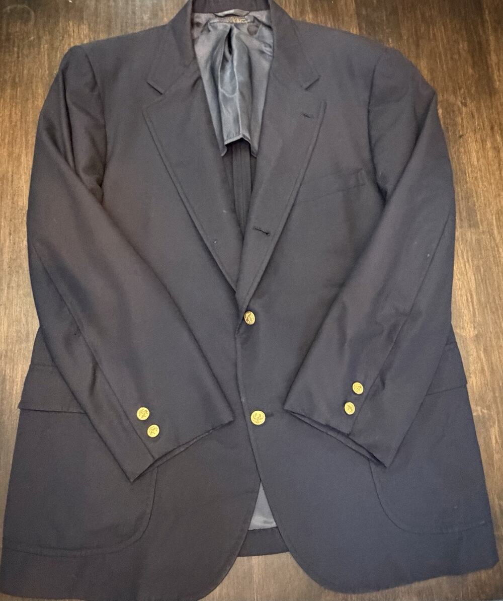 VTG Brooks Brothers Blazer 3-Button 44-46R Gold Button MADE IN USA jacket WOOL